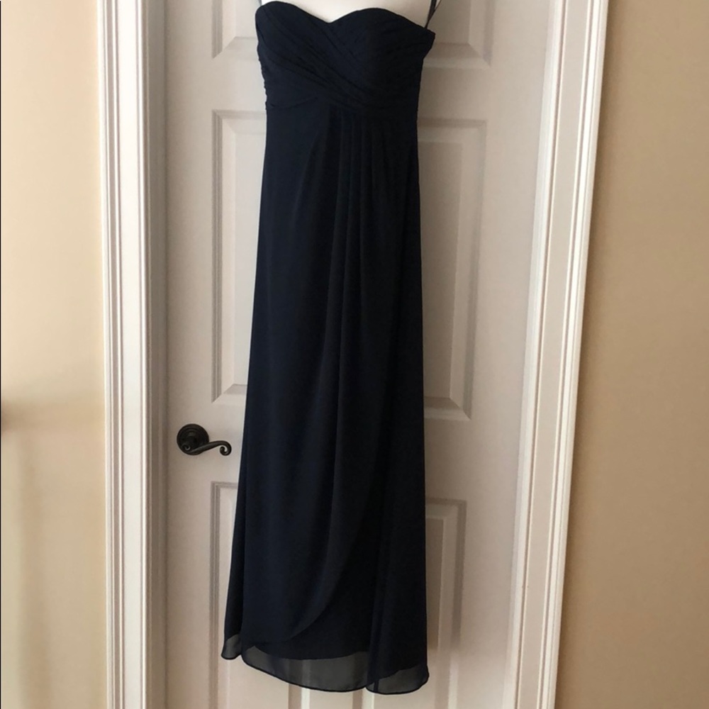 Bill Levkoff Navy Long Chiffon Bridesmaid Dress